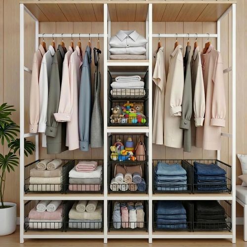 HOTOOLME 3-Tier Sliding Closet Organizers Wardrobe Clothes Storage Shelves — image 8
