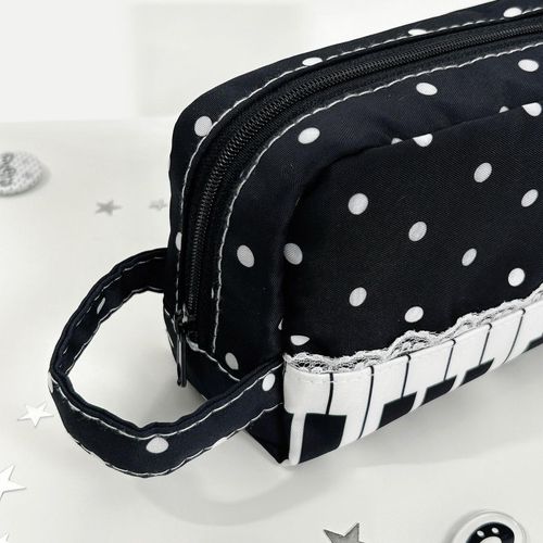 Piano Key Polka Dot Pencil Case Large Student Stationery Bag with Hand Strap — image 5