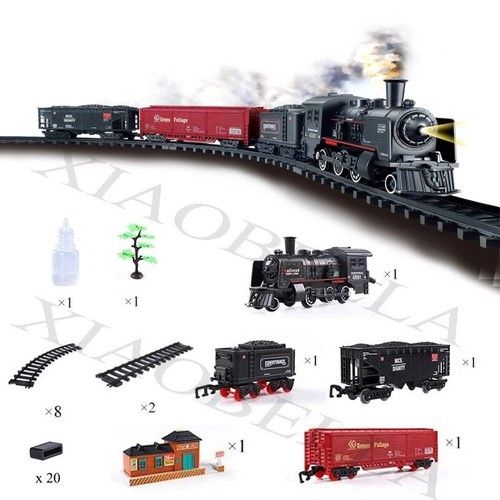 Electric Steam Train Set Smoke Sound Passenger Railway Toy Battery Operated UK