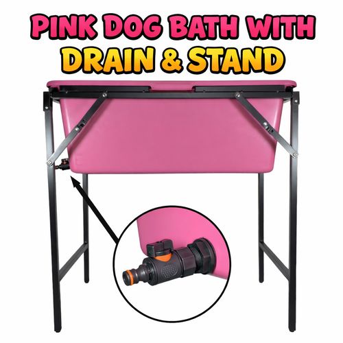90L Pink Dog Bath with Stand & Drain Valve – Foldable Pet Washing Tub — image 1