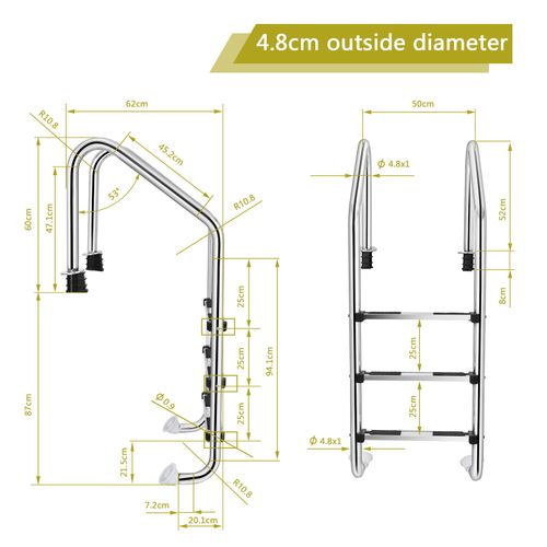 Step Swimming Pool Ladder Stainless Steel 25cm Step Height Inground Use — image 2
