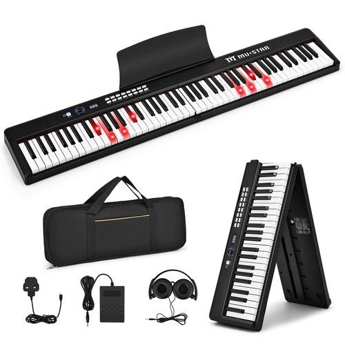 ♬Mustar Foldable 88 Lighted Up Key Piano Keyboard Portable Bluetooth Beginners