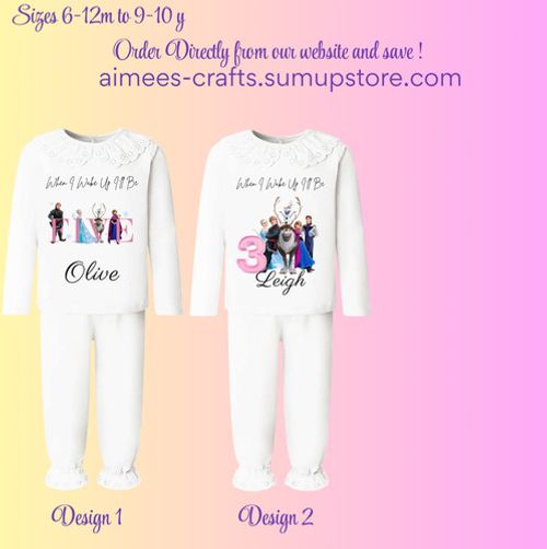 PERSONALISED  BIRTHDAY FROZEN WHITE FRILL PYJAMAS - WHEN I WAKE UP I WILL BE PJS