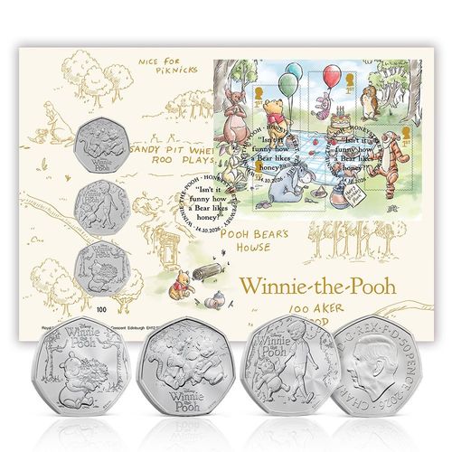Winnie the Pooh Stamps & 3 x 50p BU Coin Cover from Royal Mail & Royal Mint — image 1