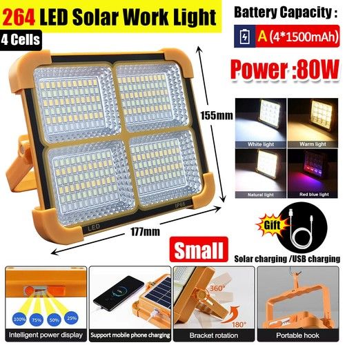 Solar LED Work Light 6000/9000/11000mA USB Rechargeable Portable Floodlight