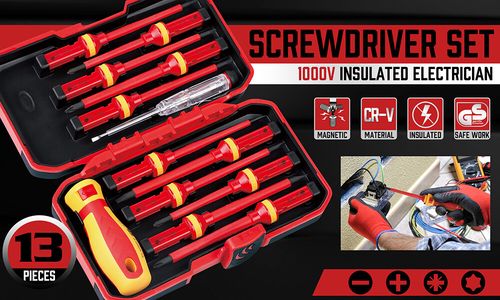 13PC VDE Insulated Screwdriver Set Electrician Magnetic TipS Hand Tool Kit Case — image 2