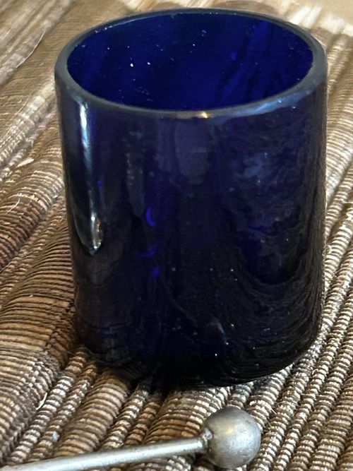 Antique EPNS Silver Plate Mustard Pot with Lid, Blue Glass Liner & Spoon VGC — image 10