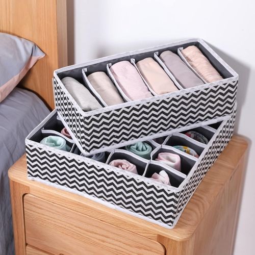Set of 6, Fabric Foldable Storage Boxes, Drawer Organisers, Wardrobe Dividers  — image 2