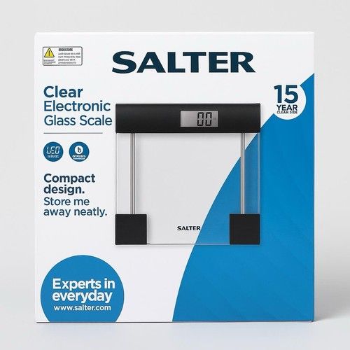 Salter Clear Glass Digital Bathroom Scal –LCD Display,180KG Capacity,Slim Design