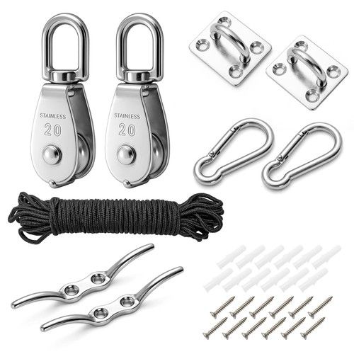 Swivel Pulley Set M20 Pulley Block System with Rope 304 Stainless Steel