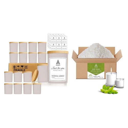 15 Frosted Candle Jars 7oz Bamboo Lids + 5kg Soy Wax Flakes Candle Making Kit