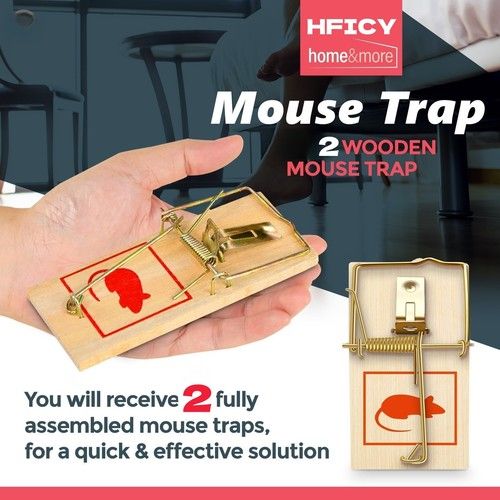 2/4/6 Pack Wooden Mouse Traps Reusable Spring Rodent Trap Indoor Outdoor