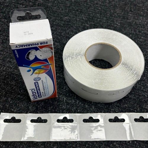 Roll Of 500 Euro Hook Slot Hang Tabs 50 x 50mm Clear Sticky Strong Adhesive Tag