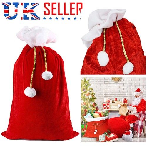 Giant Santa Sack Red Velvet Christmas Xmas Present Gift Bag XL 70x50cm Red UK