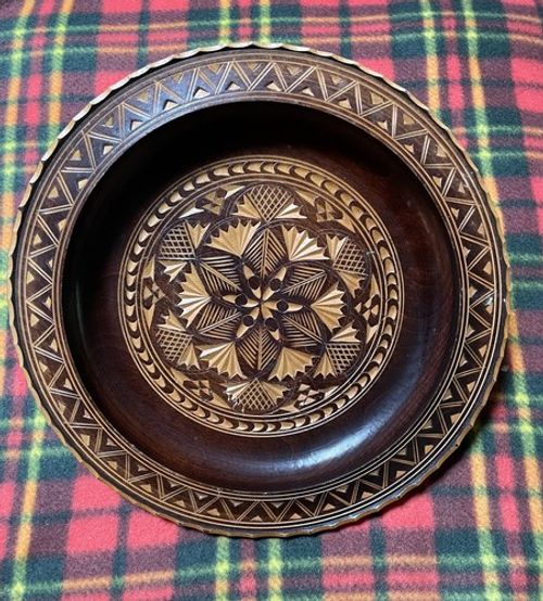 Vintage Plate Hand Carved Mid Century Folk Art -Wooden Craft- Retro