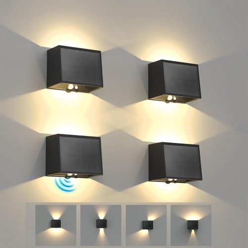 4X Solar LED Wall Lights Motion Sensor Lights Up Down Sconce Outdoor Fence Lamps