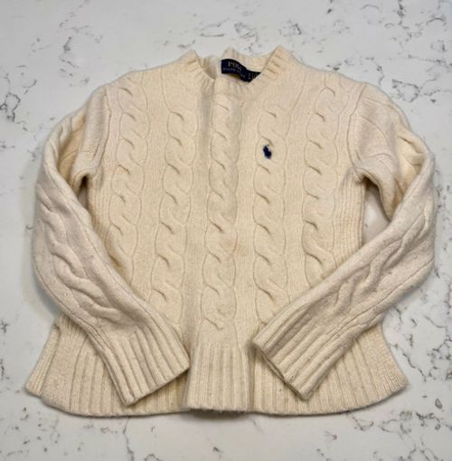 Polo Ralph Lauren Cream Cashmere Cable-Knit Crew Neck Jumper CHILD-SIZE 8-10yrs