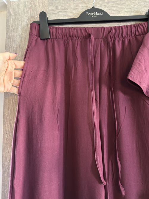Women's Wine Burgundy Size M 2 Piece Co Ord Lounge Set Wide Leg Trousers UK WFH — image 11