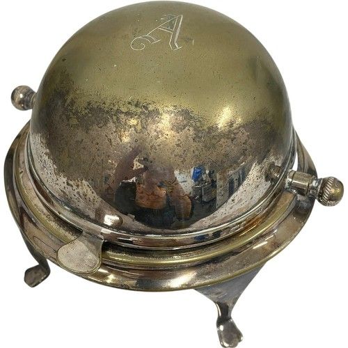 Vintage Silver Plated Domed Butter Dish With Engraved Lid and Initials