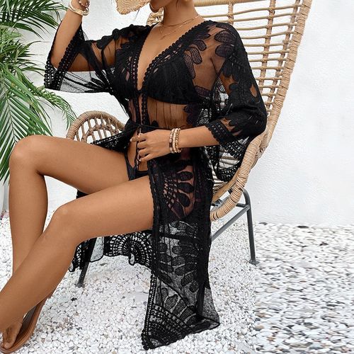 Lady Summer Beach Cover Up Cardigan Swimwear Lace See Through Holiday Dress Size — image 2