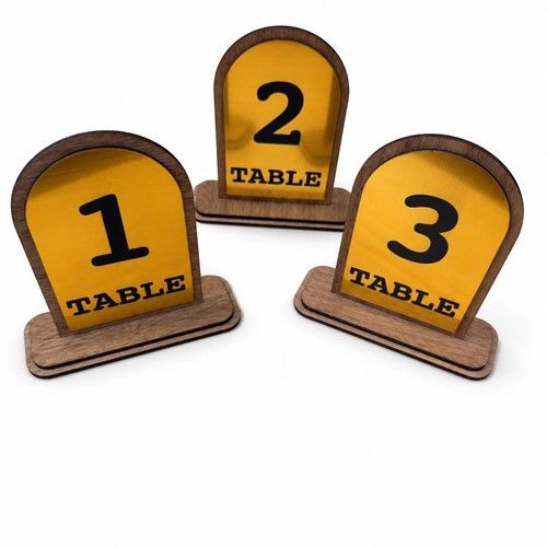 Restaurant Table Numbers Gold Acrylic Walnut Wood Signs with Stands 3-20pcs