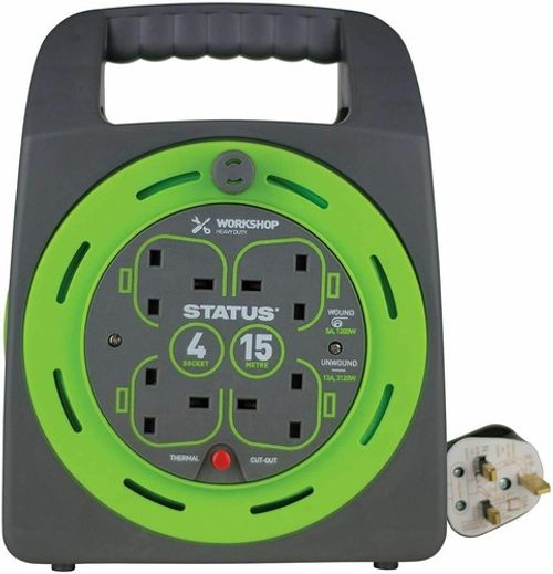 15m Cable Reel Extension Lead 4 Socket 13A Thermal Out Reel - Status S15M13ACR4