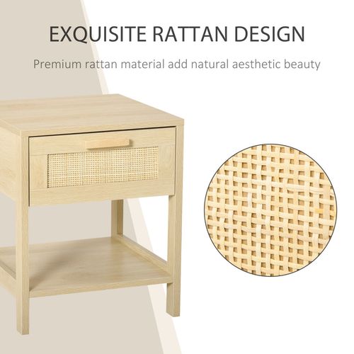 Bedside Table Nightstand W/ Rattan Drawer Storage Shelf — image 4