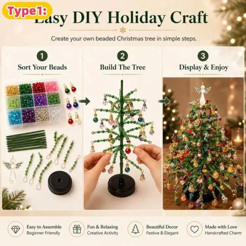 DIY Beaded Christmas Tree Kit, Handmade Colorful Bead Ornament Making Set — image 8