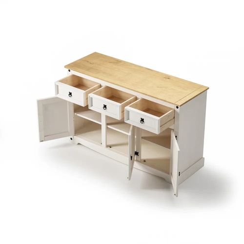 Corona Sideboard White 3 Door 3 Drawer Solid Pine Dining Mexican — image 3