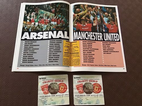 Arsenal v Manchester United 1993 Charity Shield Tickets x2  + Programme — image 5
