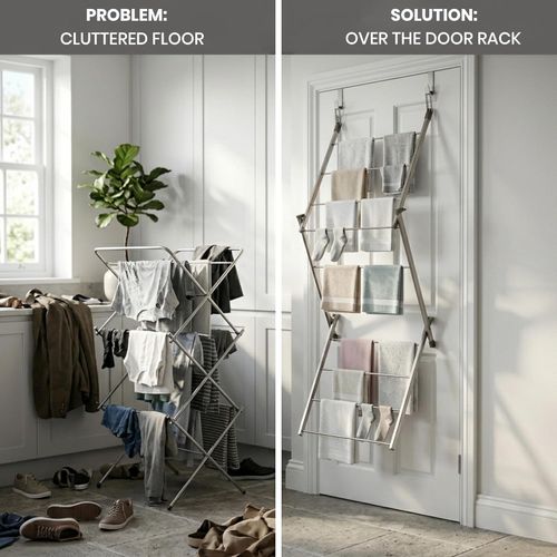 Over Door Clothes Airer Utility Caravan Towel Clothes Drying Rack Hanger Compact — image 13