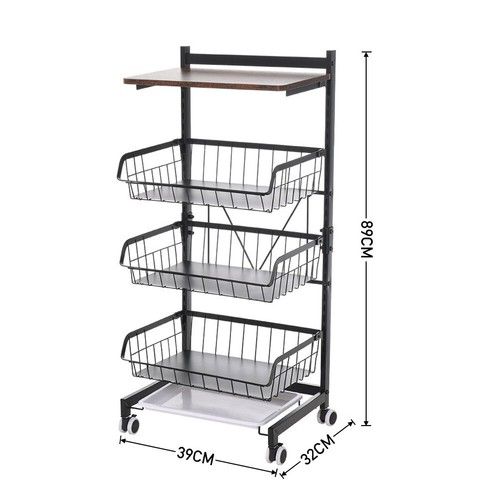 3/5/6 Tier Fruit Trolley Basket Rack Kitchen Storage Vegetable Cart With Wheels