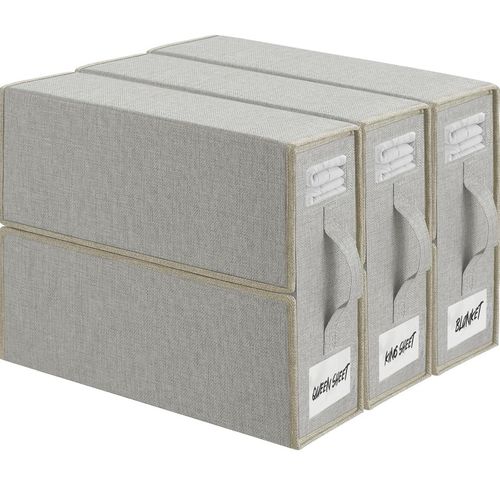 TAHAVICE Bed Sheet Organiser - 3 Pack Foldable Storage Box with Handle and Clear — image 1