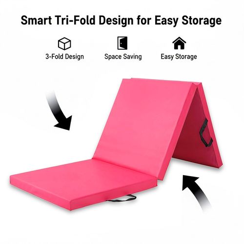 Tri-Fold Exercise Mat – 50mm Thick PU Leather, Non-Slip, Foldable with Strap — image 3