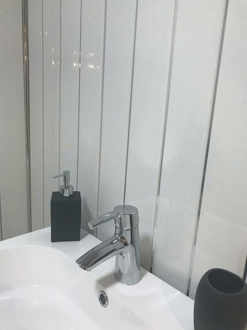 8 Gloss White Chrome Bathroom PVC Cladding Ceiling Shower Plastic Panels — image 10