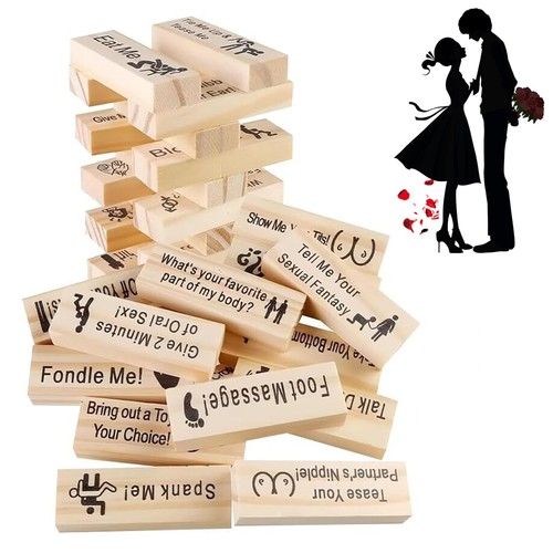 48 Blocks Adult Naughty Games Wooden Tumble Tower Couples Game for Date Night UK