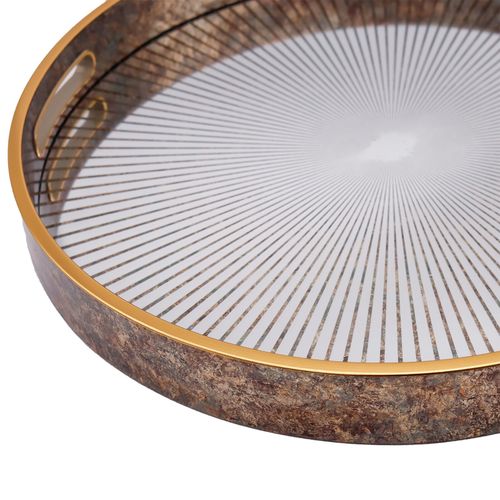 Round Sunburst Antique Gold Home Serving Drinks Candle Decor Coffee Table Tray — image 6