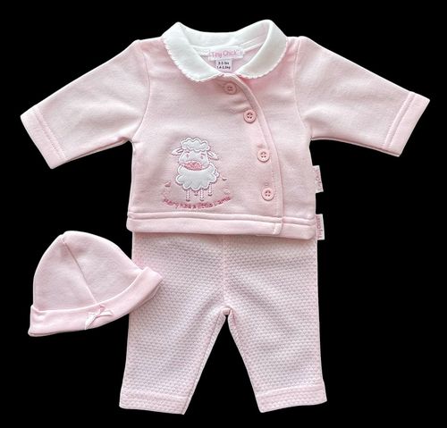 Premature Baby Girl 3 Piece Outfit Lamb Jacket Trousers Hat PINK — image 5