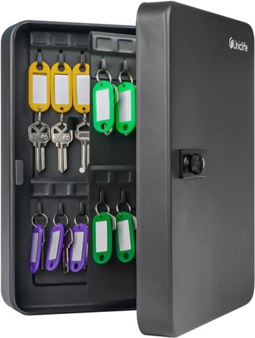 Wall Mounted Combination Key Cabinet 48 Keys Steel Security Lock Box Grey Metal