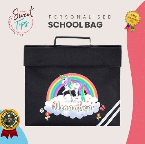 PERSONALISED UNICORN SCHOOL BOOK BAG KIDS ANY NAME BACK TO SCHOOL BOYS GIRLS