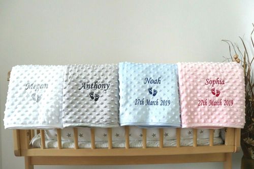PERSONALISED BABY BLANKET EMBROIDERED SOFT BUBBLE ITALIC FONT BABY BOY GIRL GIFT — image 7