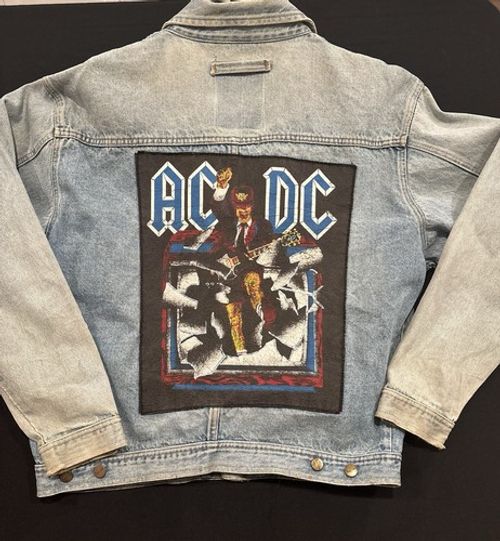 Vintage AC/DC Denim XL Jacket Angus Young Back Patch USA Made Distressed 1 of 1