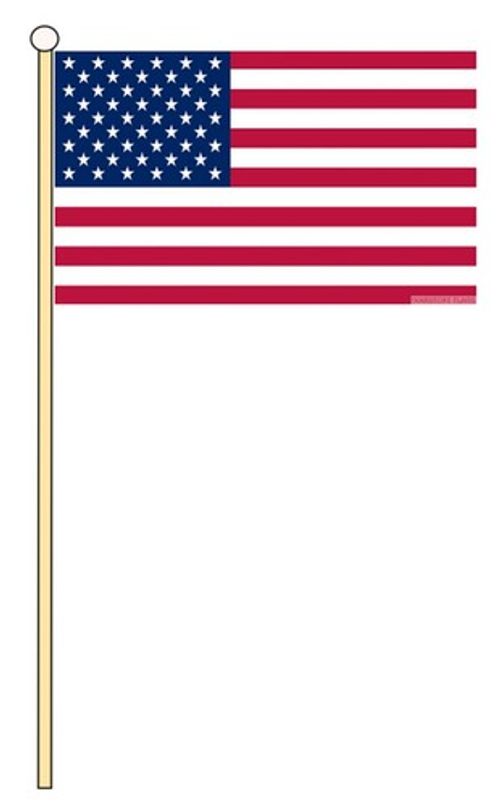 USA 18" x 12" LARGE HAND WAVING COURTESY FLAG & POLE UNITED STATES OF AMERICA