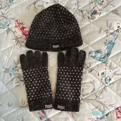 Lonsdale London Beanie Hat & Gloves Set S/M, Fair Isle Grey/White Warm 20% Wool — image 2