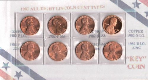 1982-D-P-S all 8 Uncirculated Types include the Copper S Proof in nice display!