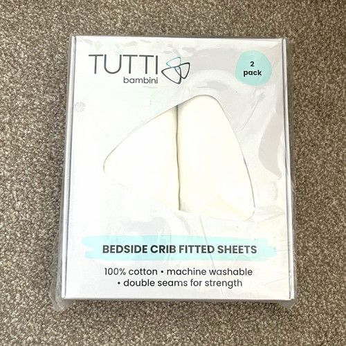Tutti Bambini Essentials Crib Fitted Sheets 2 Pack 100% Cotton White