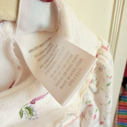 VTG Y2K Baby Girls White Pink Floral Footed Sleeper Collared Smocked Bow Zip — image 8