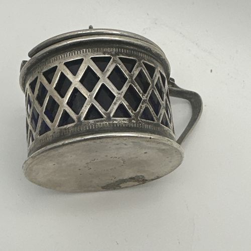 SILVER PLATED E.P.N.S. MUSTARD POT  W COBALT LINER — image 6