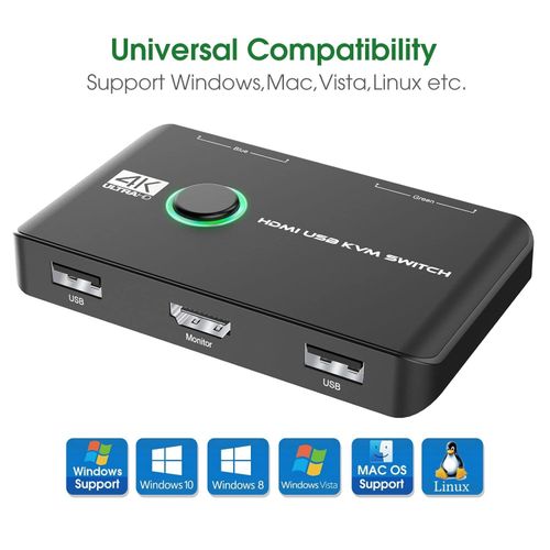 4K HDMI KVM Switch 2 Port UHD 60Hz USB Switcher Box for 2PC Share Keyboard Mouse — image 4