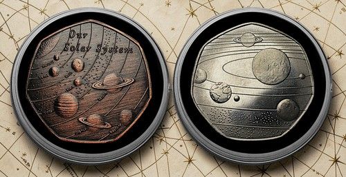 Pair of SOLAR SYSTEM Titanium & Bronze Commemorative Coins & Capsules. Space
